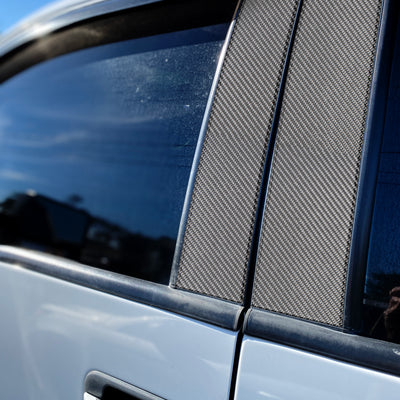 Super Crew/Super Cab Door Pillars Accent Trim Fits 2009-2014 Ford F-150 Real Carbon Fiber(Domed)