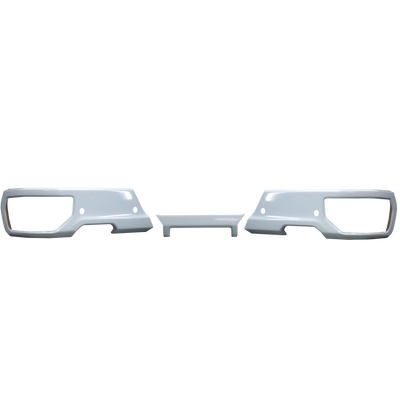 Summit White Rear Bumper Cover with exhaust cut-outs and parking sensors for the 2019-2024 Silverado and SIerra - chrome delete kit