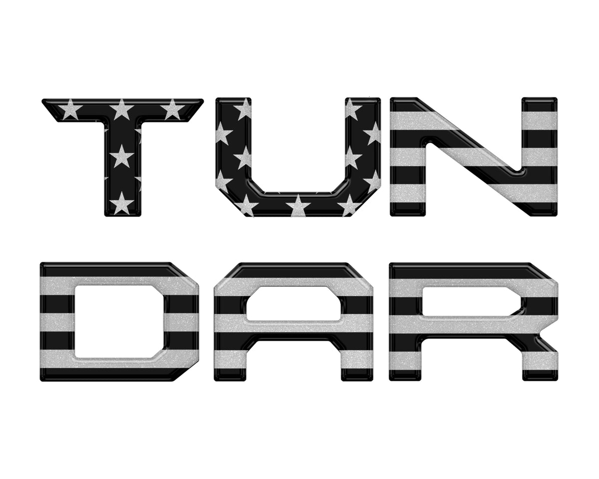 Grille Letter Inserts Fits 2022-2022 Toyota Tundra Black/Silver American Flag