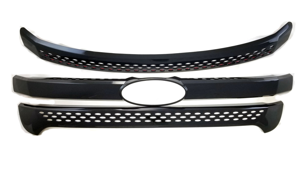 ABS6404BLK 11-15 Ford Explorer Does Not Fit Sport 3 PCS Gloss Black Tape-on Grille Overlay Chrome Delete Kit