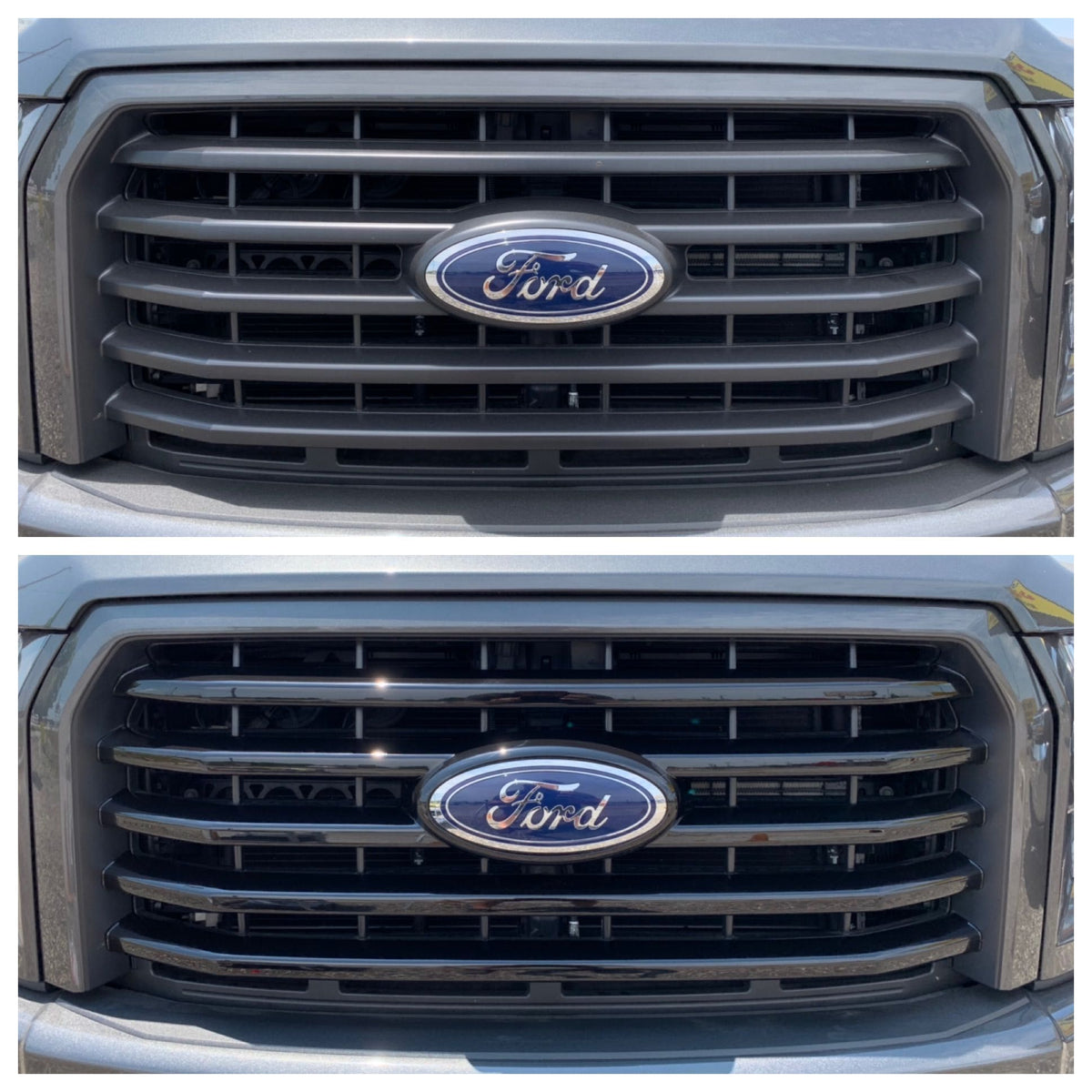 ABS6411BLK 15-17 Ford F-150 XLT 4 PCS Gloss Black Tape-on Grille Overlay Chrome Delete Kit