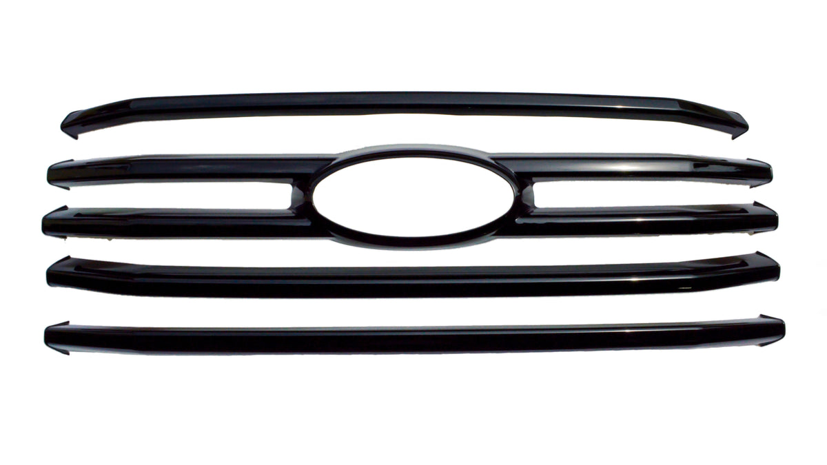ABS6411BLK 15-17 Ford F-150 XLT 4 PCS Gloss Black Tape-on Grille Overlay Chrome Delete Kit