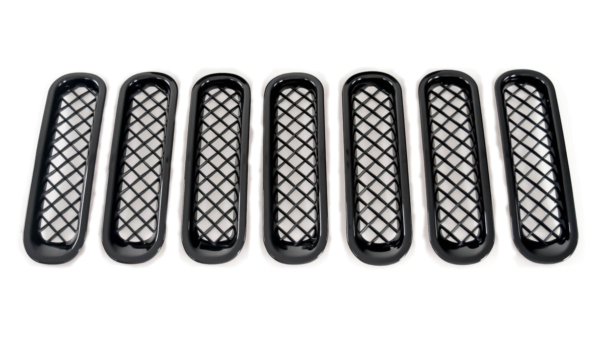 ABS6414BLK 07-17 Jeep Wrangler 7 PCS Gloss Black Tape-on Grille Overlay Chrome Delete Kit