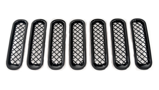 ABS6414BLK 07-17 Jeep Wrangler 7 PCS Gloss Black Tape-on Grille Overlay Chrome Delete Kit