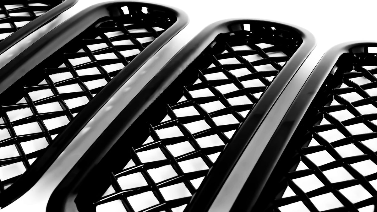 ABS6414BLK 07-17 Jeep Wrangler 7 PCS Gloss Black Tape-on Grille Overlay Chrome Delete Kit