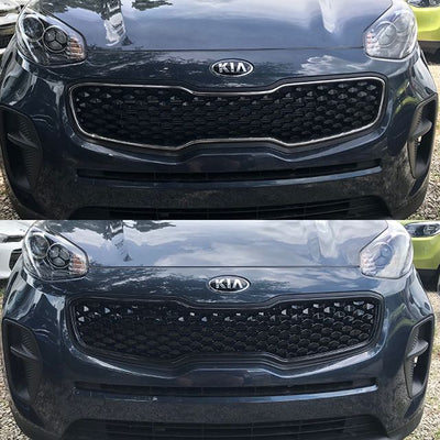 ABS6418BLK 16-19 Kia Sportage LX 1 PC Gloss Black Tape-on Grille Overlay Chrome Delete Kit