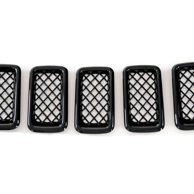 ABS6422BLK 11-17 Jeep Compass 7 PCS Gloss Black Tape-on Grille Overlay Chrome Delete Kit