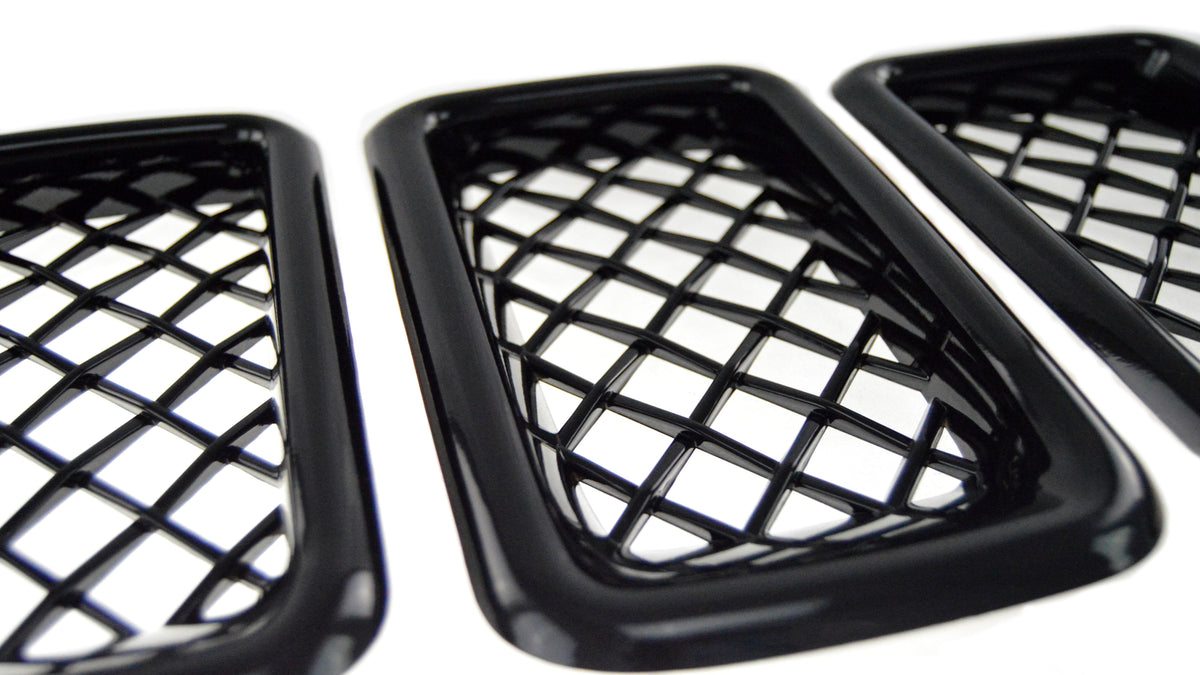 ABS6422BLK 11-17 Jeep Compass 7 PCS Gloss Black Tape-on Grille Overlay Chrome Delete Kit