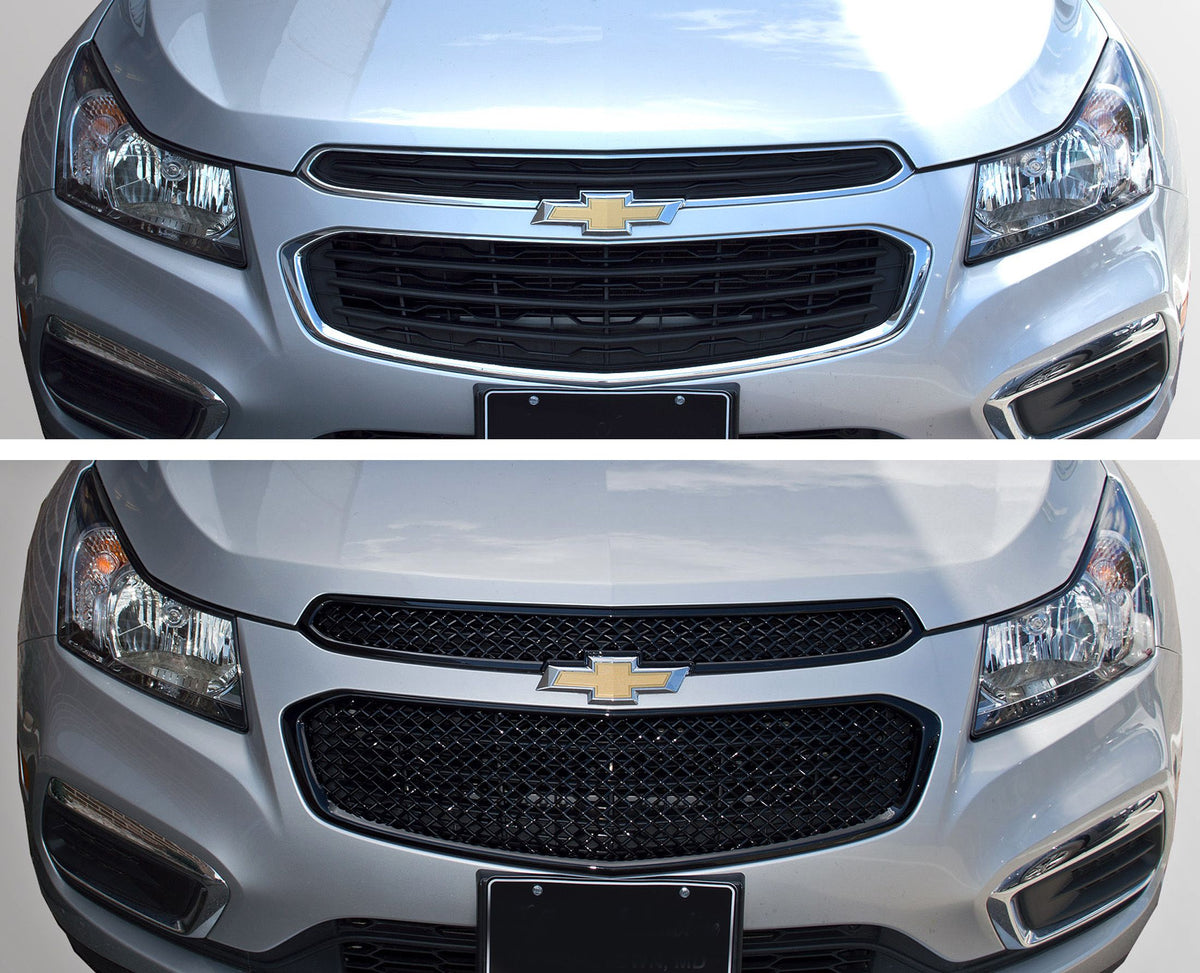 ABS6423BLK 15-16 Chevrolet Cruze LS/LT/LTZ 2 PCS Gloss Black Tape-on Grille Overlay Chrome Delete Kit