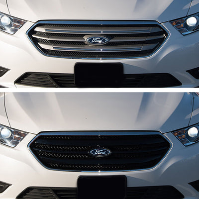 ABS6425BLK 13-19 Ford Taurus SE/SEL/Limited 1 PC Gloss Black Tape-on Grille Overlay Chrome Delete Kit