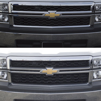 ABS6428BLK 14-15 Chevrolet Silverado 1500 WT/LT. NOT FOR SPORT MODELS 2 PCS Gloss Black Tape-on Grille Overlay Chrome Delete Kit