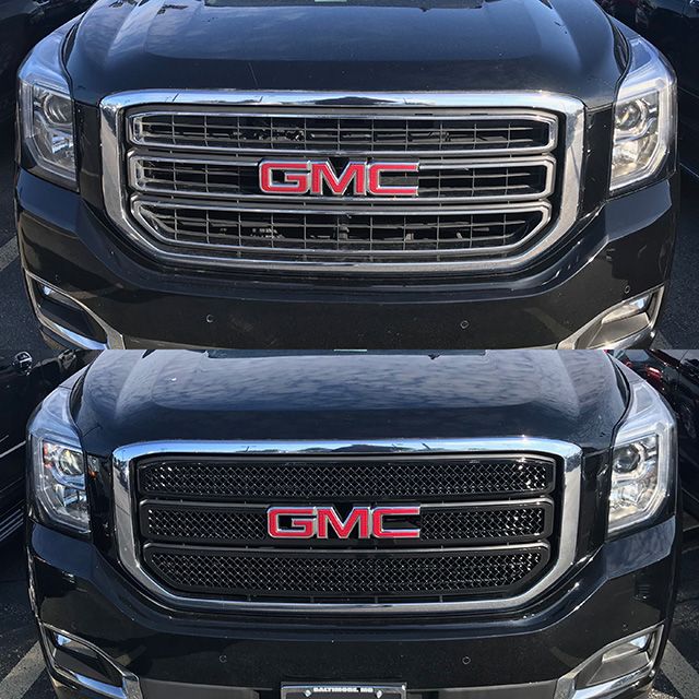 ABS6442BLK 15-20 GMC Yukon SLE/SLT 3 PCS Gloss Black Tape-on Grille Overlay Chrome Delete Kit