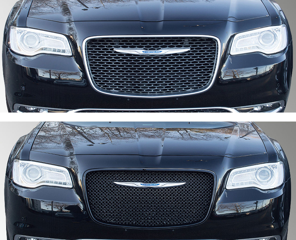 ABS6445BLK 15-22 Chrysler 300 C/C Platinum/Limited 1 PC Gloss Black Tape-on Grille Overlay Chrome Delete Kit