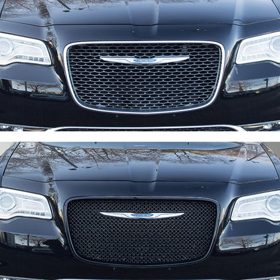ABS6445BLK 15-22 Chrysler 300 C/C Platinum/Limited 1 PC Gloss Black Tape-on Grille Overlay Chrome Delete Kit