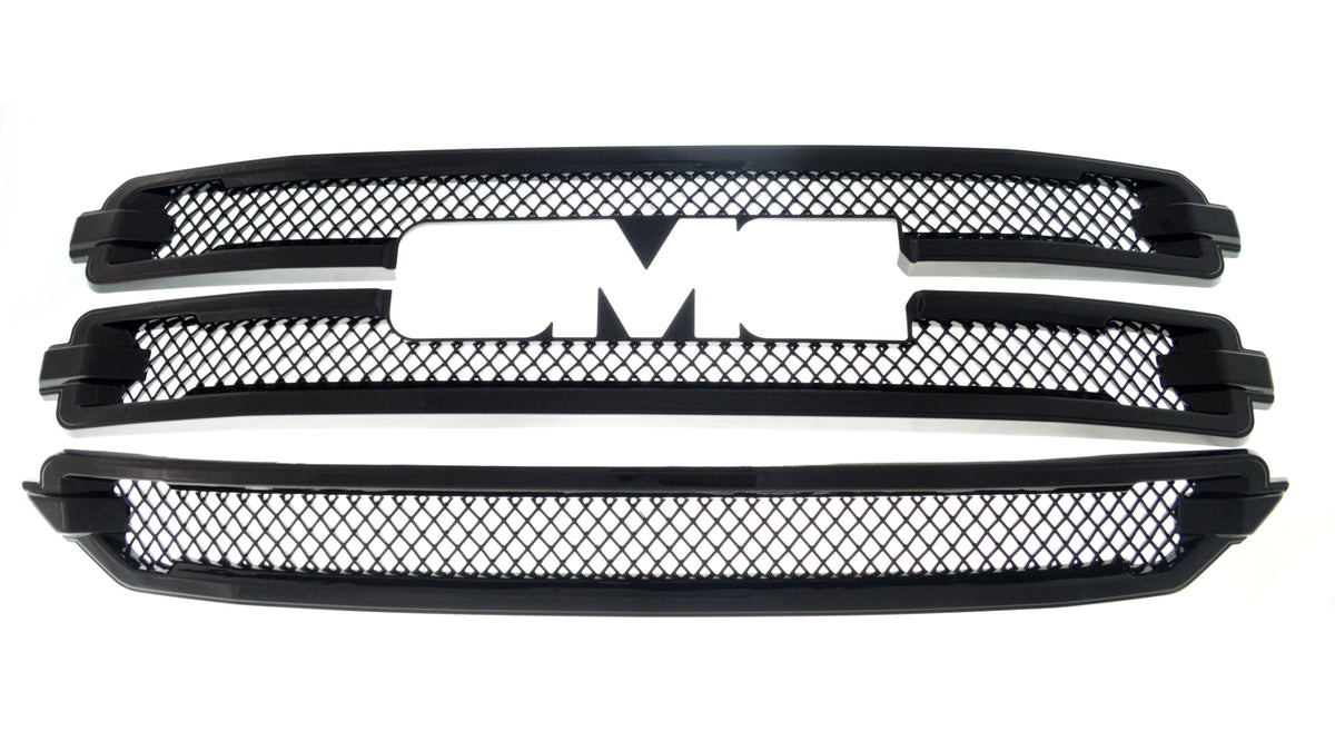 ABS6446BLK 16-18 GMC Sierra 1500 SLT 3 PCS Gloss Black Tape-on Grille Overlay Chrome Delete Kit