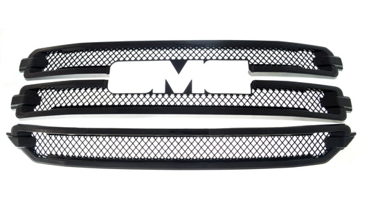ABS6446BLK 16-18 GMC Sierra 1500 SLT 3 PCS Gloss Black Tape-on Grille Overlay Chrome Delete Kit