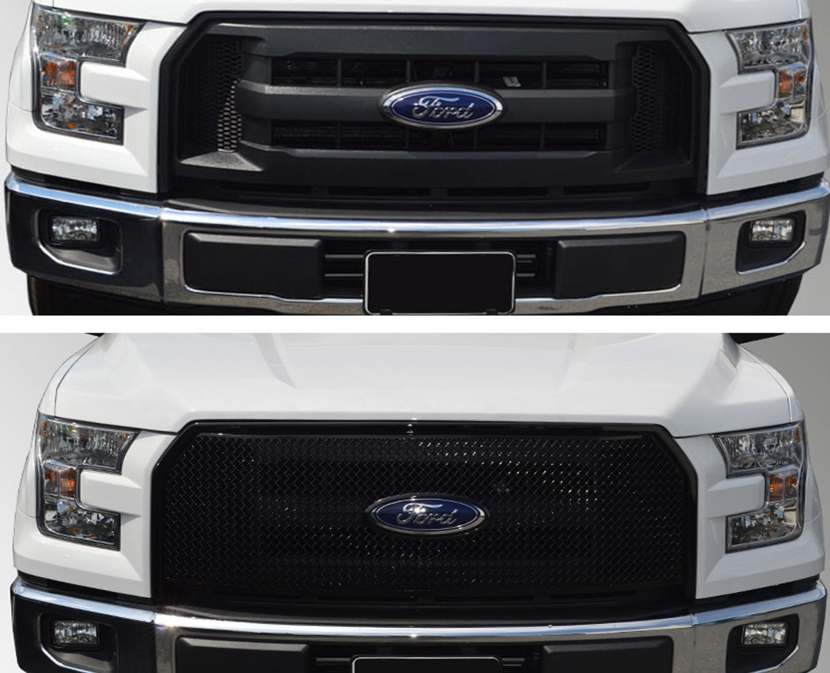 ABS6447BLK 15-17 Ford F-150 XL 1 PC Gloss Black Tape-on Grille Overlay Chrome Delete Kit