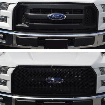 ABS6447BLK 15-17 Ford F-150 XL 1 PC Gloss Black Tape-on Grille Overlay Chrome Delete Kit