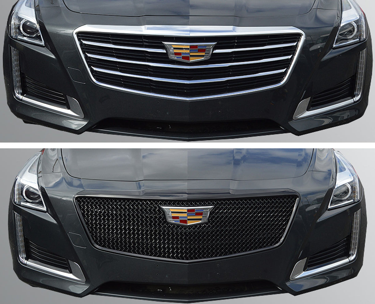ABS6448BLK 15-19 Cadillac CTS Does not fit V Model 1 PC Gloss Black Tape-on Grille Overlay Chrome Delete Kit