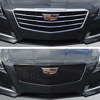 ABS6448BLK 15-19 Cadillac CTS Does not fit V Model 1 PC Gloss Black Tape-on Grille Overlay Chrome Delete Kit