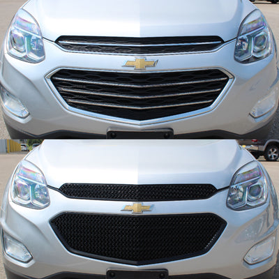 ABS6455BLK 16-17 Chevrolet Equinox L/LS/LT/LTZ 2 PCS Gloss Black Tape-on Grille Overlay Chrome Delete Kit