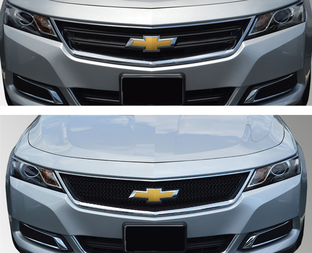 ABS6460BLK 13-20 Chevrolet Impala LS/LT/LTZ 1 PC Gloss Black Tape-on Grille Overlay Chrome Delete Kit