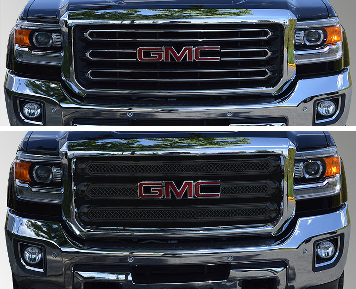 ABS6461BLK 15-18 GMC Sierra 2500 HD/Sierra 3500 HD SLE/SLT 3 PCS Gloss Black Tape-on Grille Overlay Chrome Delete Kit