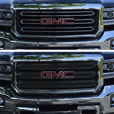 ABS6461BLK 15-18 GMC Sierra 2500 HD/Sierra 3500 HD SLE/SLT 3 PCS Gloss Black Tape-on Grille Overlay Chrome Delete Kit