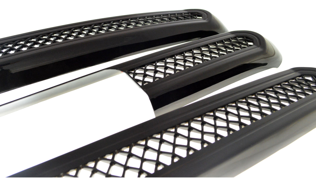 ABS6461BLK 15-18 GMC Sierra 2500 HD/Sierra 3500 HD SLE/SLT 3 PCS Gloss Black Tape-on Grille Overlay Chrome Delete Kit