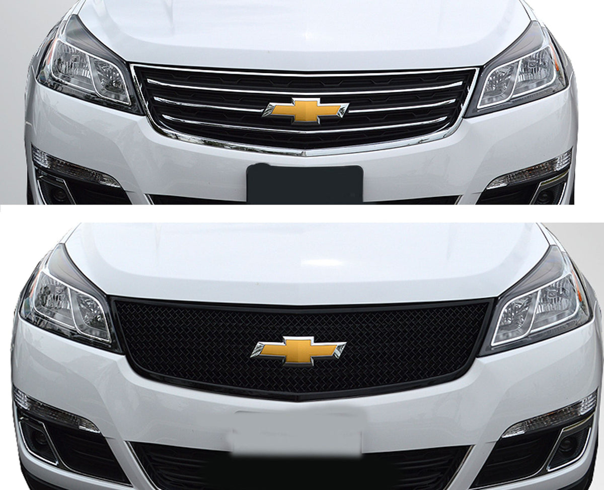 ABS6463BLK 13-17 Chevrolet Traverse LS/LT/LTZ 1 PC Gloss Black Tape-on Grille Overlay Chrome Delete Kit