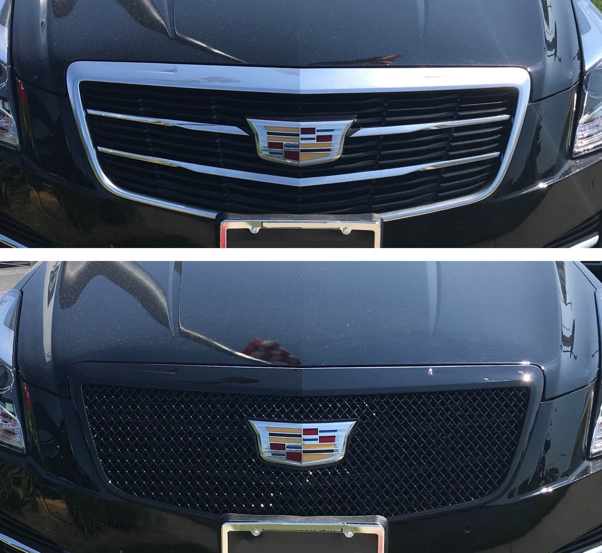 ABS6464BLK 15-19 Cadillac ATS 1 PC Gloss Black Tape-on Grille Overlay Chrome Delete Kit