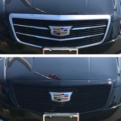 ABS6464BLK 15-19 Cadillac ATS 1 PC Gloss Black Tape-on Grille Overlay Chrome Delete Kit
