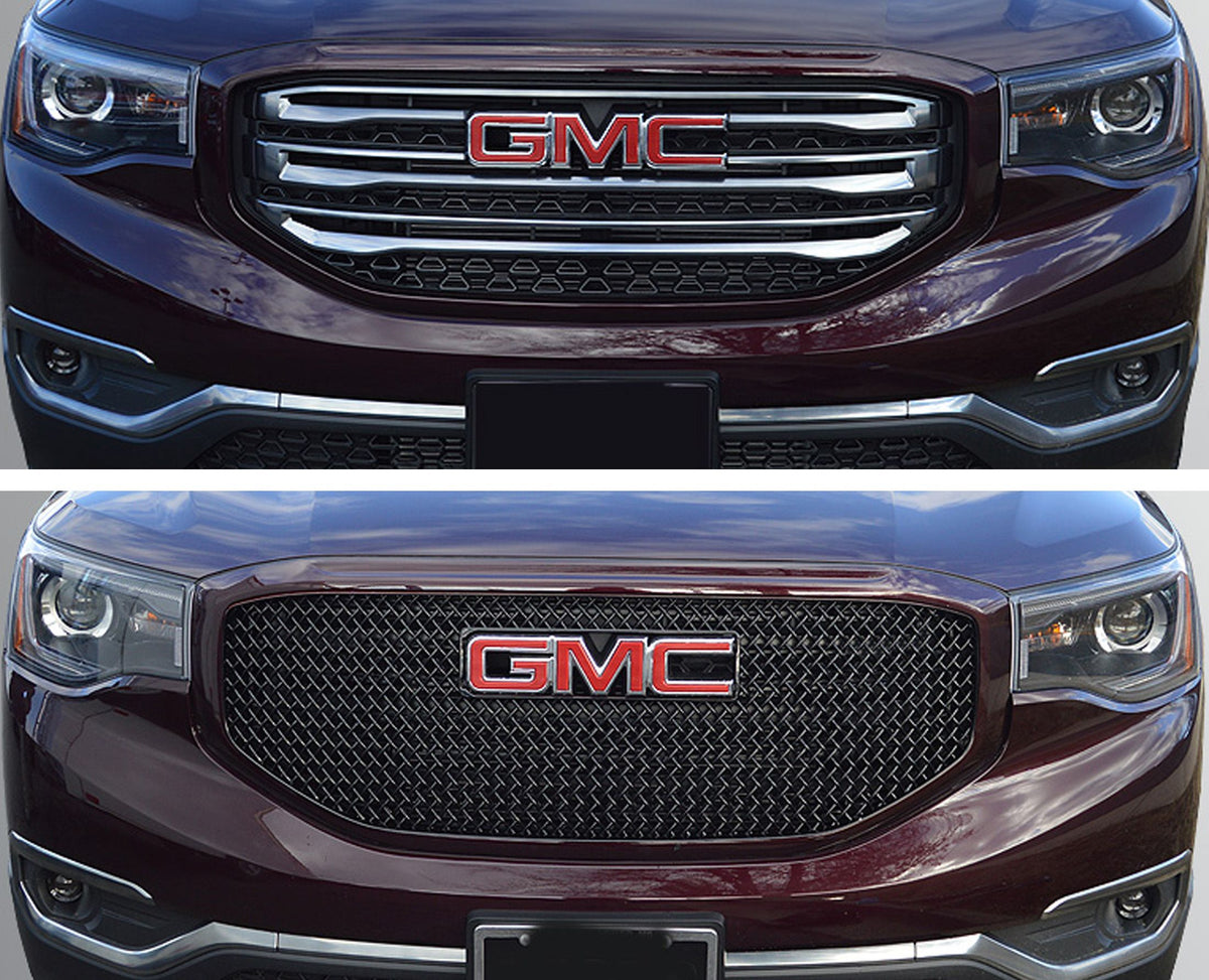 ABS6465BLK 17-19 GMC Acadia SLT 1 PC Gloss Black Tape-on Grille Overlay Chrome Delete Kit