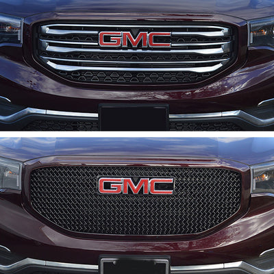 ABS6465BLK 17-19 GMC Acadia SLT 1 PC Gloss Black Tape-on Grille Overlay Chrome Delete Kit