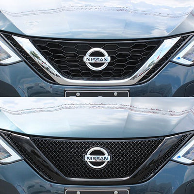 ABS6466BLK 16-19 Nissan Sentra 1 PC Gloss Black Tape-on Grille Overlay Chrome Delete Kit