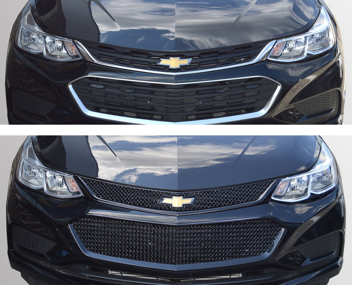 ABS6470BLK 16-18 Chevrolet Cruze LATE MODEL 2016 2 PCS Gloss Black Tape-on Grille Overlay Chrome Delete Kit