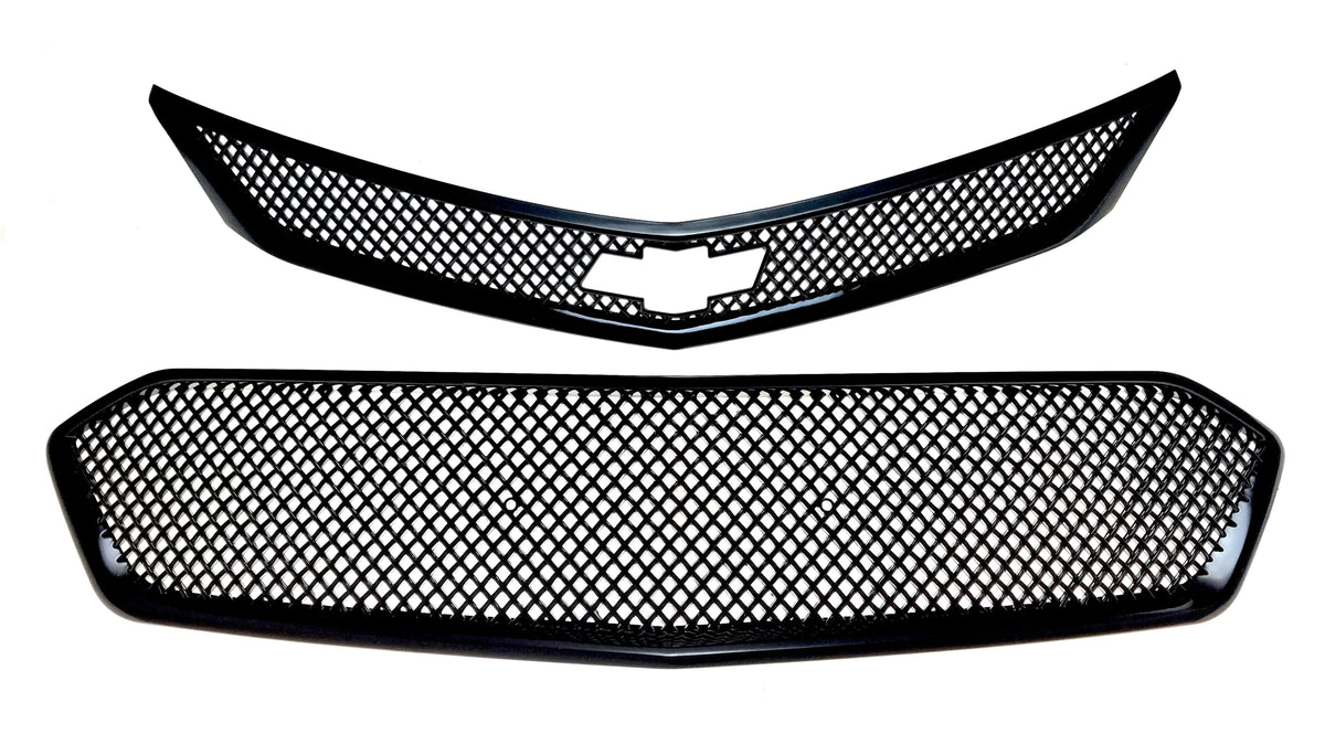 ABS6470BLK 16-18 Chevrolet Cruze LATE MODEL 2016 2 PCS Gloss Black Tape-on Grille Overlay Chrome Delete Kit