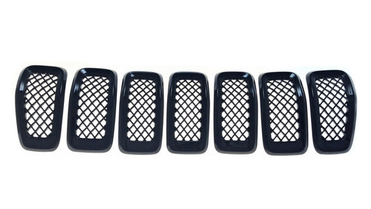 ABS6473BLK 14-18 Jeep Cherokee 7 PCS Gloss Black Tape-on Grille Overlay Chrome Delete Kit
