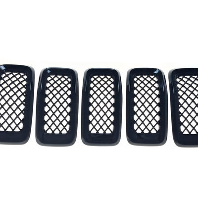ABS6473BLK 14-18 Jeep Cherokee 7 PCS Gloss Black Tape-on Grille Overlay Chrome Delete Kit