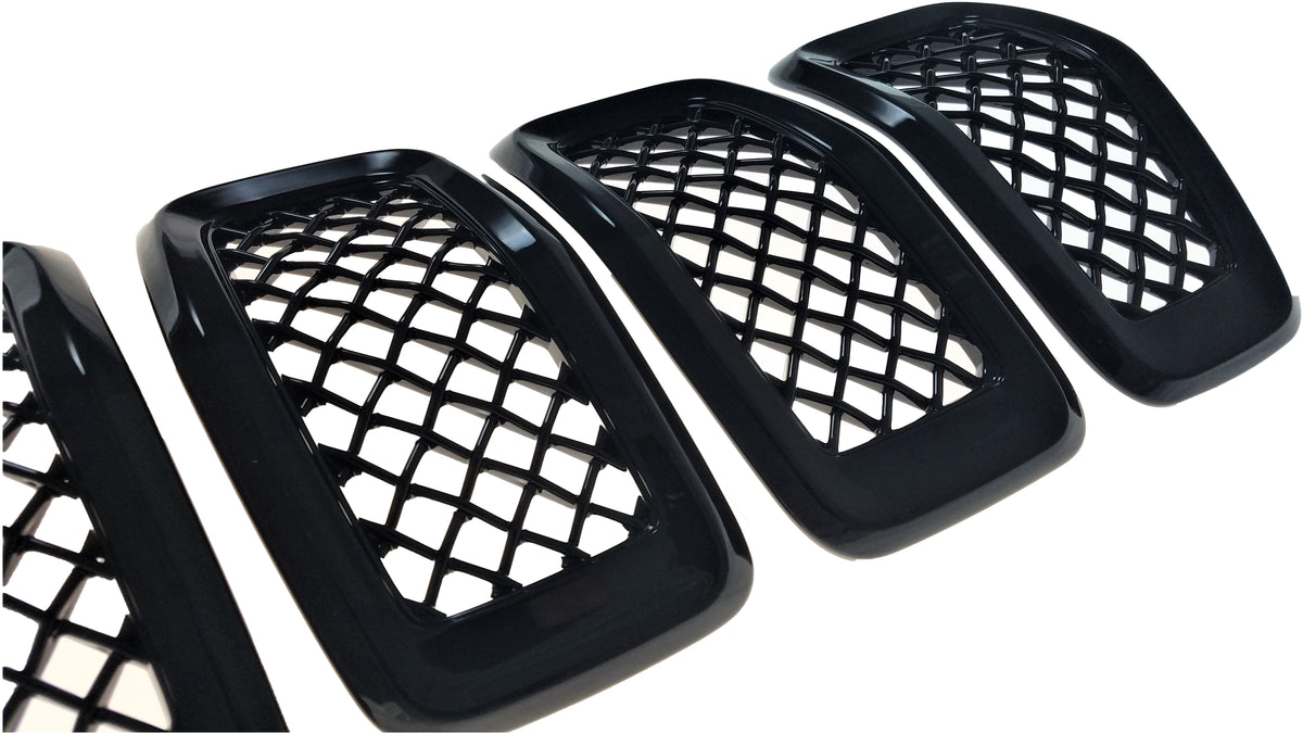 ABS6473BLK 14-18 Jeep Cherokee 7 PCS Gloss Black Tape-on Grille Overlay Chrome Delete Kit