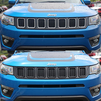 ABS6478BLK 17-21 Jeep Compass LATE MODEL 17 7 PCS Gloss Black Tape-on Grille Overlay Chrome Delete Kit