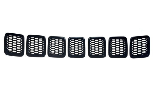 ABS6478BLK 17-21 Jeep Compass LATE MODEL 17 7 PCS Gloss Black Tape-on Grille Overlay Chrome Delete Kit