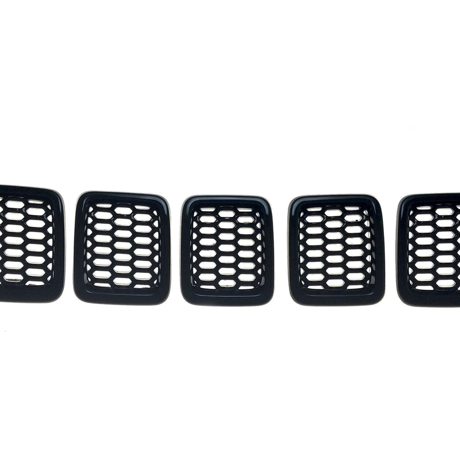 ABS6478BLK 17-21 Jeep Compass LATE MODEL 17 7 PCS Gloss Black Tape-on Grille Overlay Chrome Delete Kit