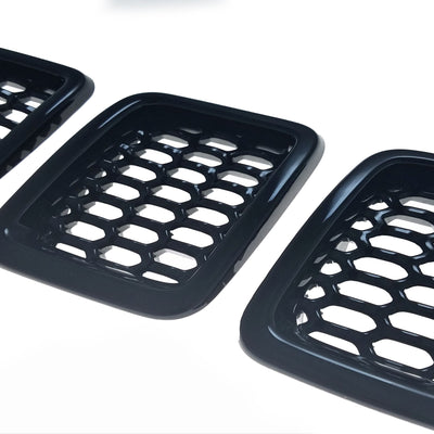 ABS6478BLK 17-21 Jeep Compass LATE MODEL 17 7 PCS Gloss Black Tape-on Grille Overlay Chrome Delete Kit