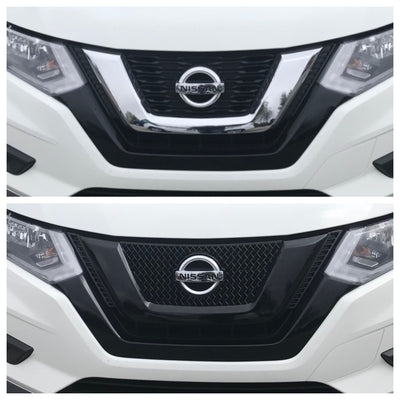 ABS6479BLK 2017 Nissan Rogue EARLY MODEL 17 1 PC Gloss Black Tape-on Grille Overlay Chrome Delete Kit