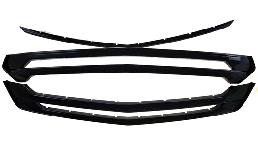ABS6480BLK 18-21 Chevrolet Traverse 3 PCS Gloss Black Tape-on Grille Overlay Chrome Delete Kit
