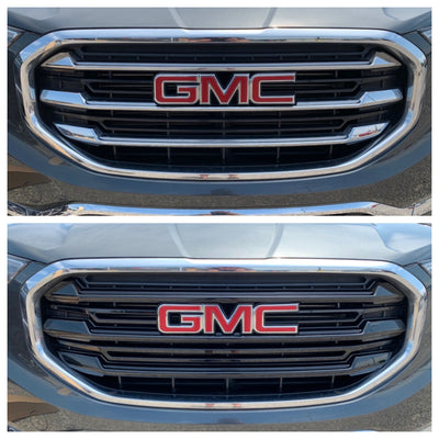 ABS6482BLK 18-20 GMC Terrain 6 PCS Gloss Black Tape-on Grille Overlay Chrome Delete Kit