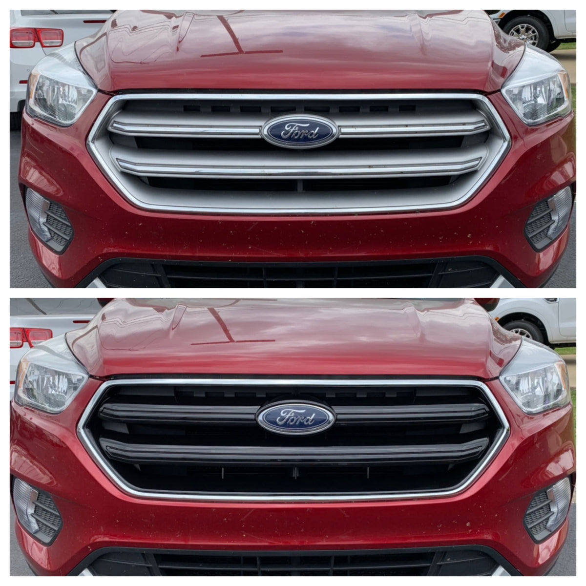 ABS6484BLK 17-19 Ford Escape 1 PC Gloss Black Tape-on Grille Overlay Chrome Delete Kit