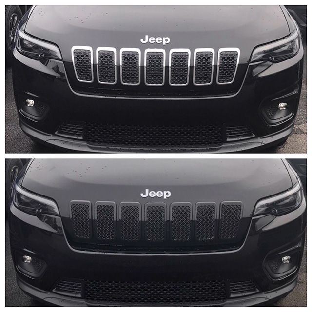 ABS6485BLK 19-22 Jeep Cherokee 7 PCS Gloss Black Tape-on Grille Overlay Chrome Delete Kit