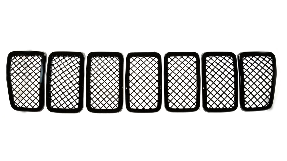 ABS6485BLK 19-22 Jeep Cherokee 7 PCS Gloss Black Tape-on Grille Overlay Chrome Delete Kit